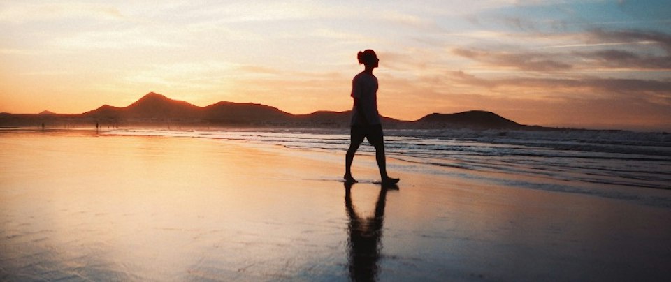 Already at the water's edge, sunset