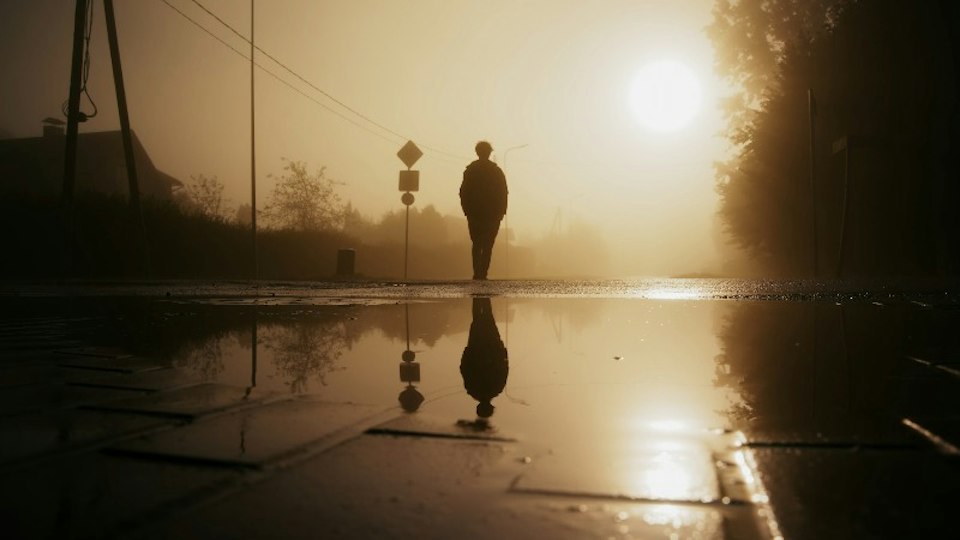 Walking alone through the city, toward the sea