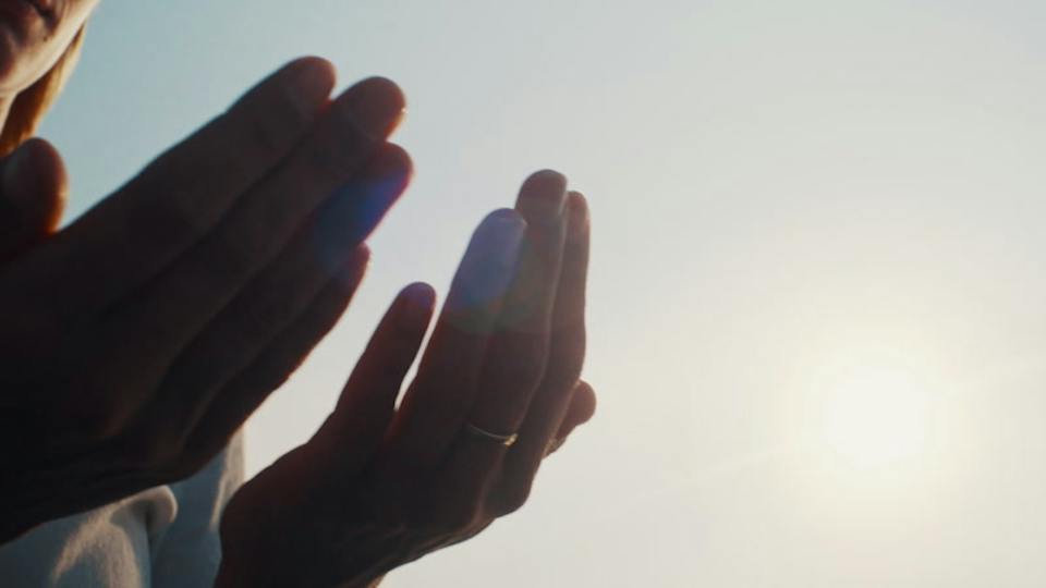 Folded hands against the light